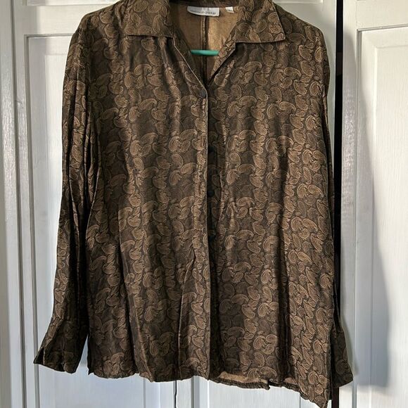 Vintage Tops - Vintage Deborah Parker 100% silk brown paisley blouse - Size L